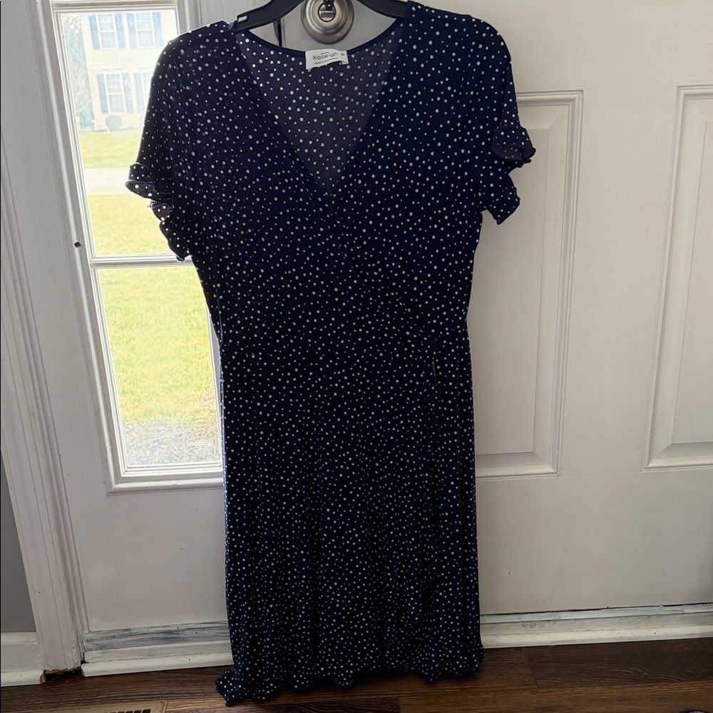 Universal Thread Dark Blue Midi Dress with White Spots